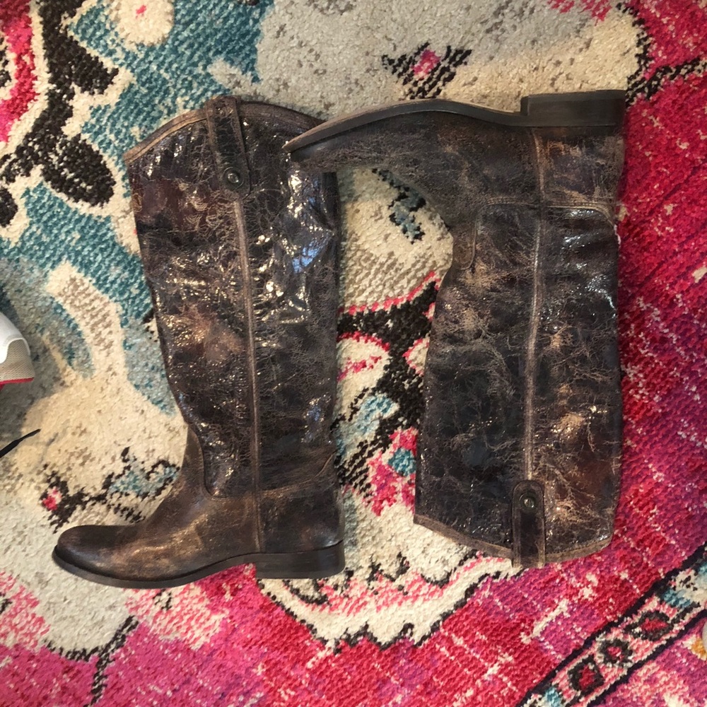 Frye distressed black tall boots